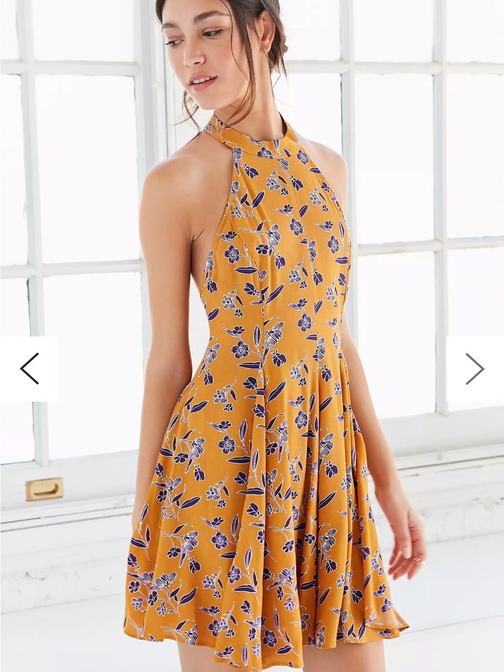 Yellow Floral Sundress Halter Mini Dress